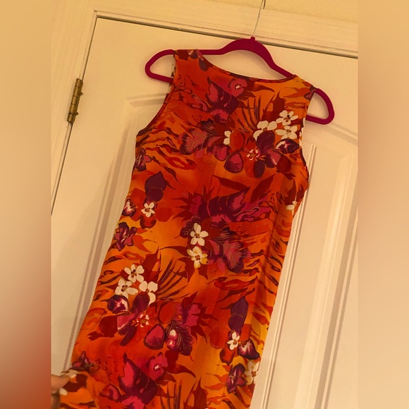 USA!! UNITS SM Hawaiian Tropical Theme Soft  Sleeveless Orange Red Dress WOW! - Picture 3 of 11